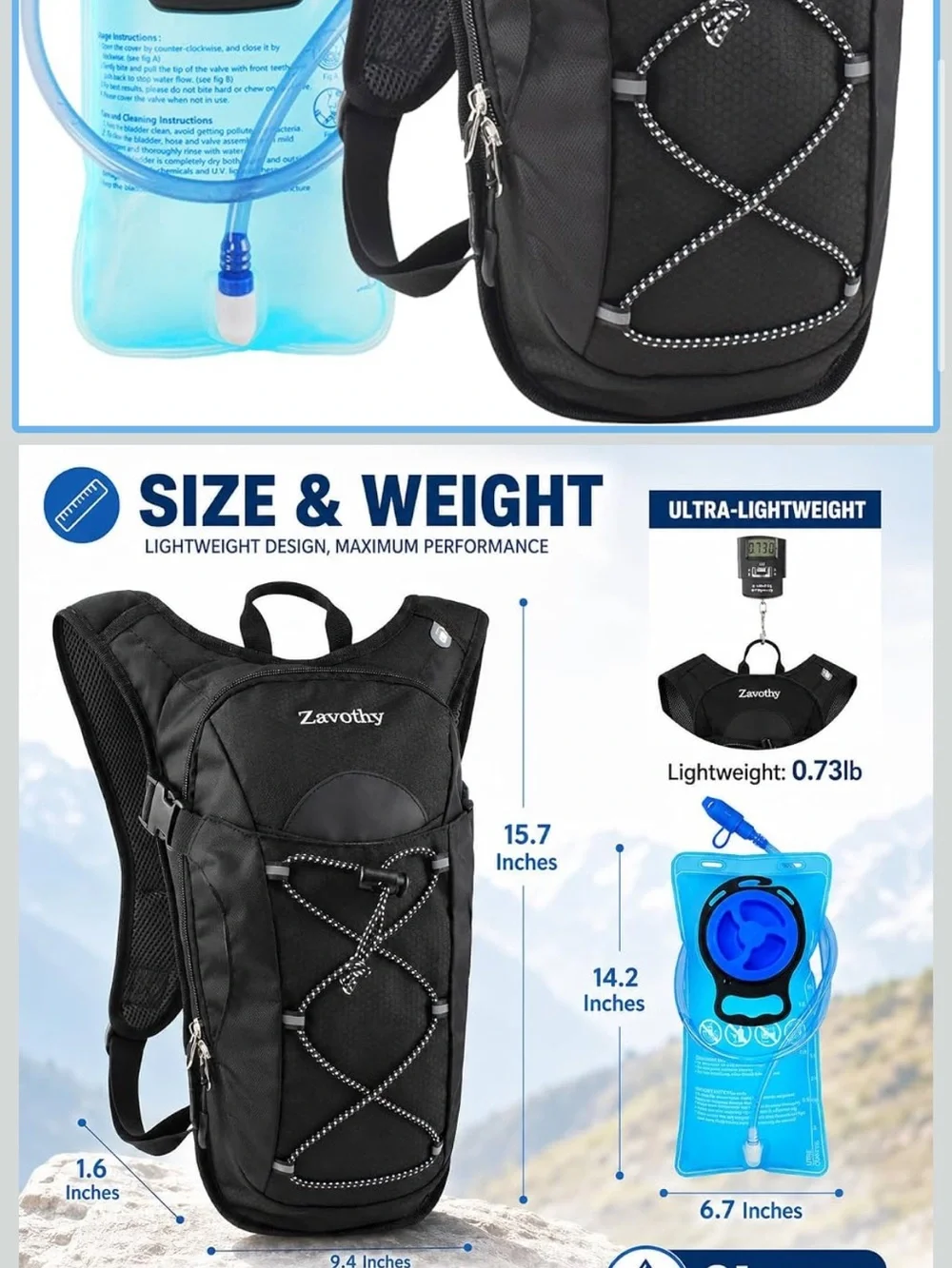 Zavothy Hydration Pack Backpack 2L Bladder NWT Hiking, Cycle Running Unisex